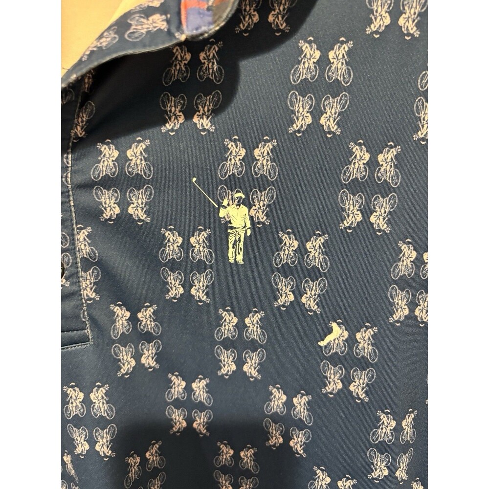 William Murray Men's M Regular Blue/White/pink  Golf Graphic bike Print Polo - Picture 3 of 6